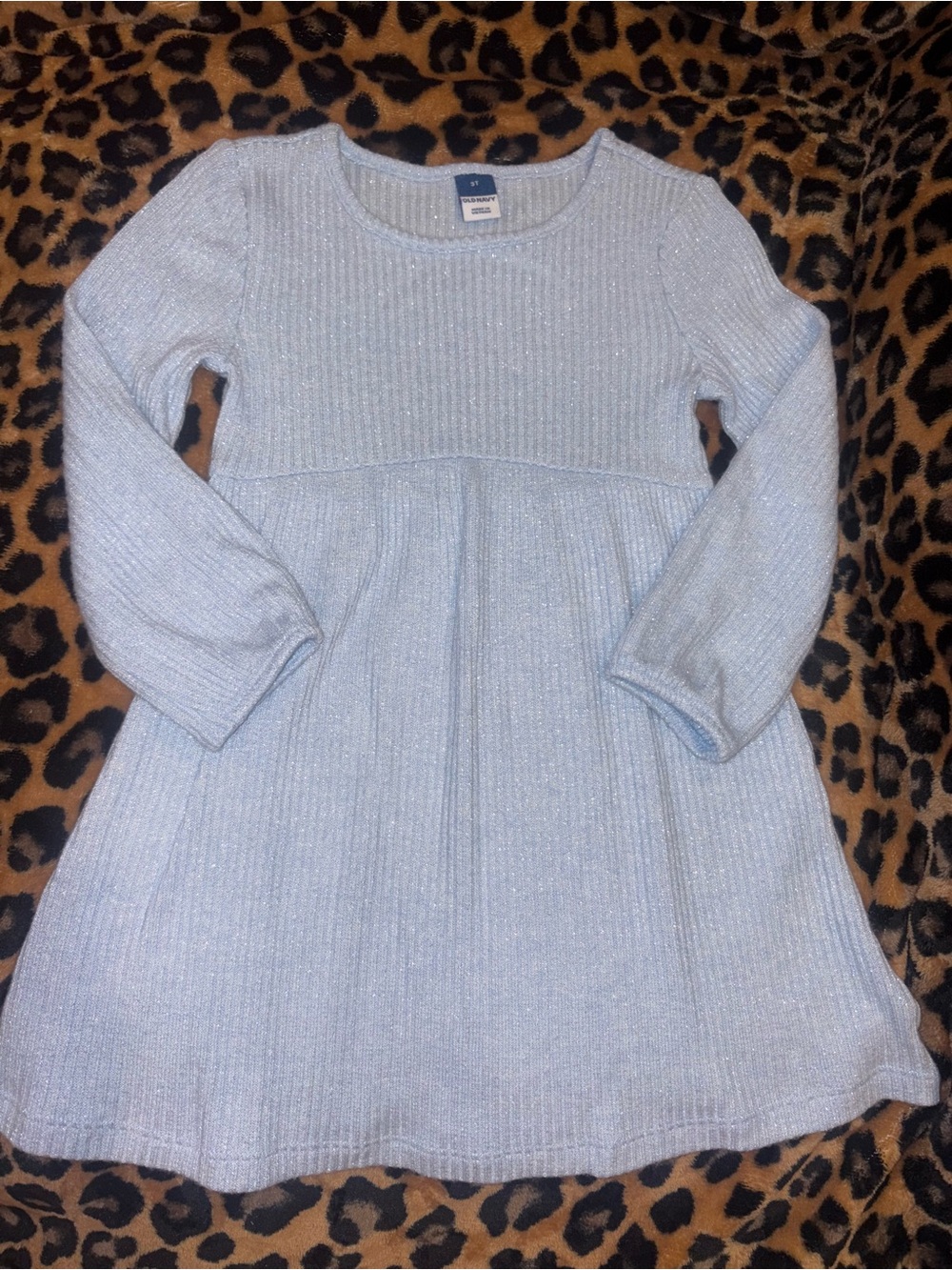 Old Navy Light Blue Sparkle Knit Long-Sleeve Sweater Dress 3T